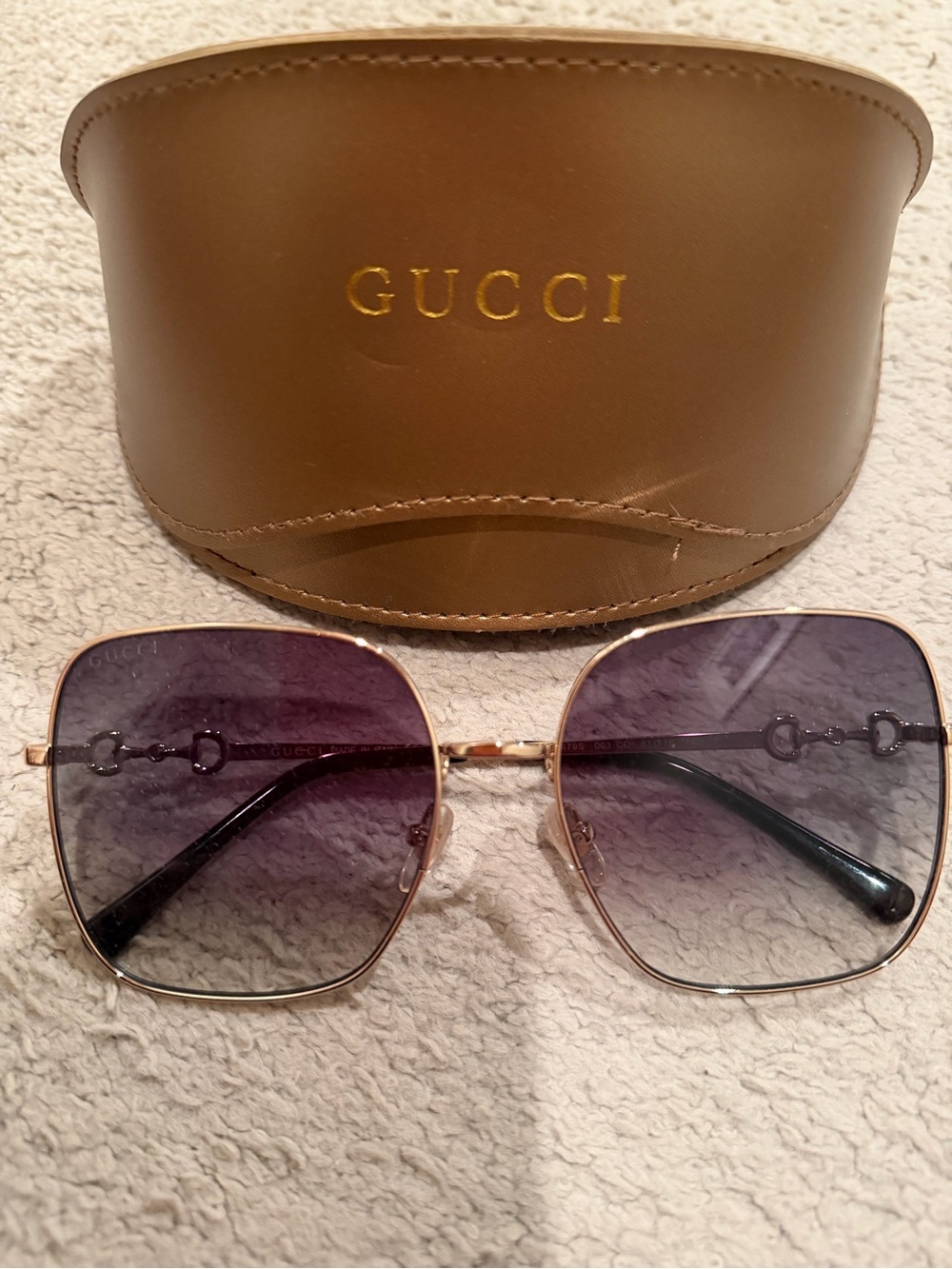 Gucci Gold Frame Sunglasses with Gradient Purple Lenses